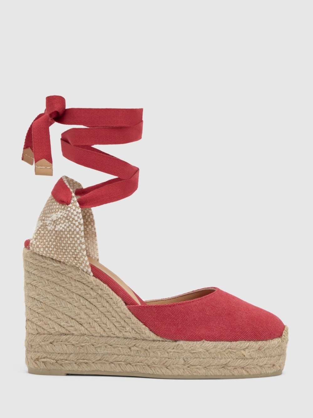 Castañer Carina Espadrille Wedge Sandals in Red/Pink, Size 37 / US 6.5
